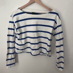 JCREW Cropped Fit Cotton Blue Striped Long Sleeve Top Nautical Preppy Small